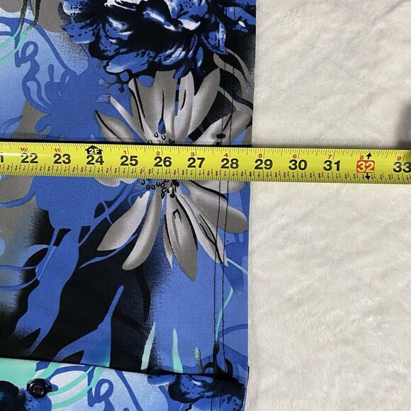 Ulla Popken Top Women's Plus Sz 24/26 Blue Abstract Artsy Stretch Button Down - Picture 8 of 8